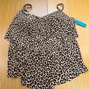 NWT Aqua Green Leopard Print High Neck Tankini Swim Top Size 3X